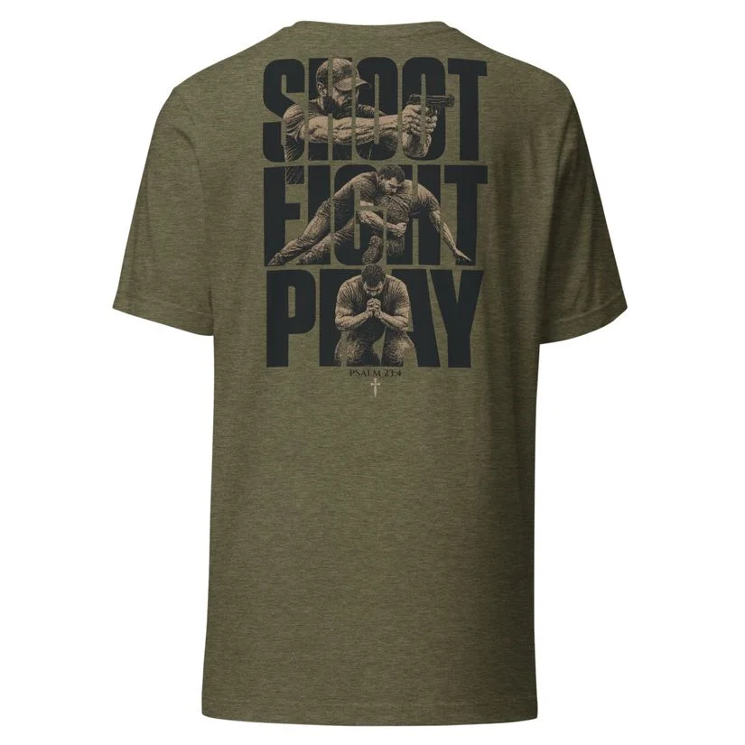 Shoot. Fight. Pray. tee, back